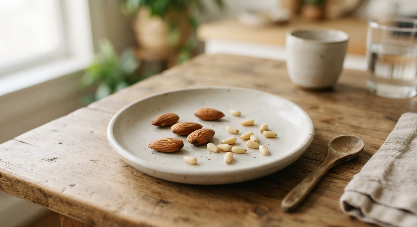 5 almendras o 10 semillas de piñón