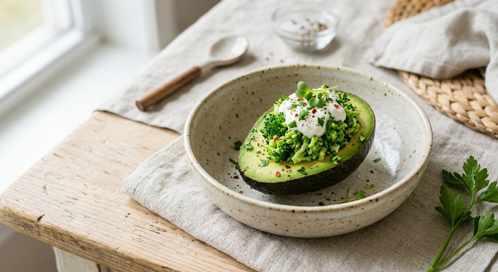 Aguacate relleno de brócoli