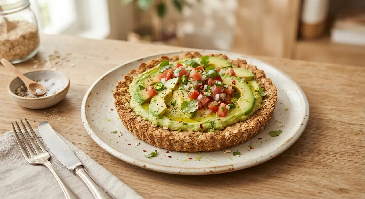 Tarta de avena con aguacate