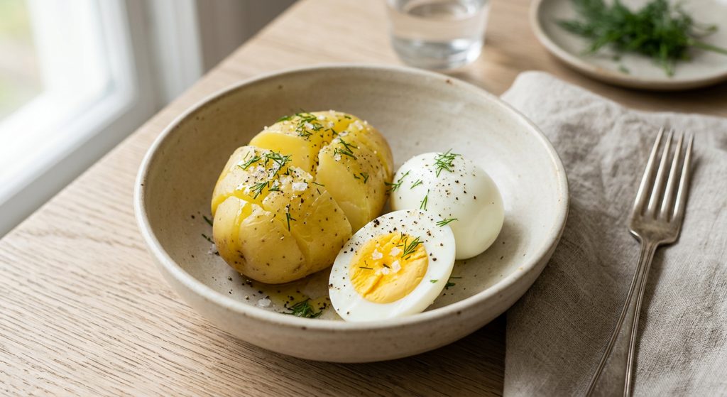 2 huevos cocidos y papa cocida