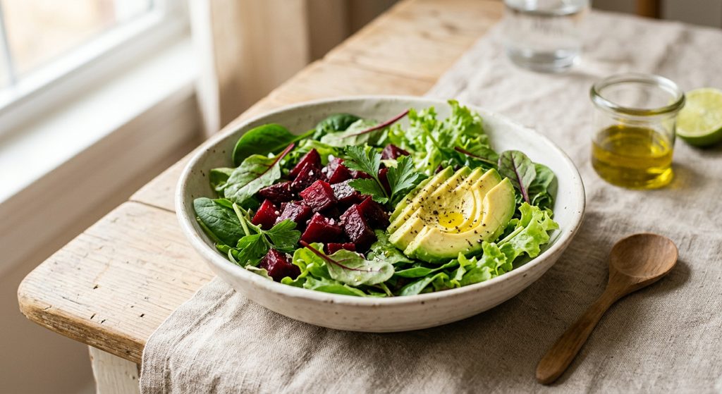 Ensalada mixta con betabel y aguacate