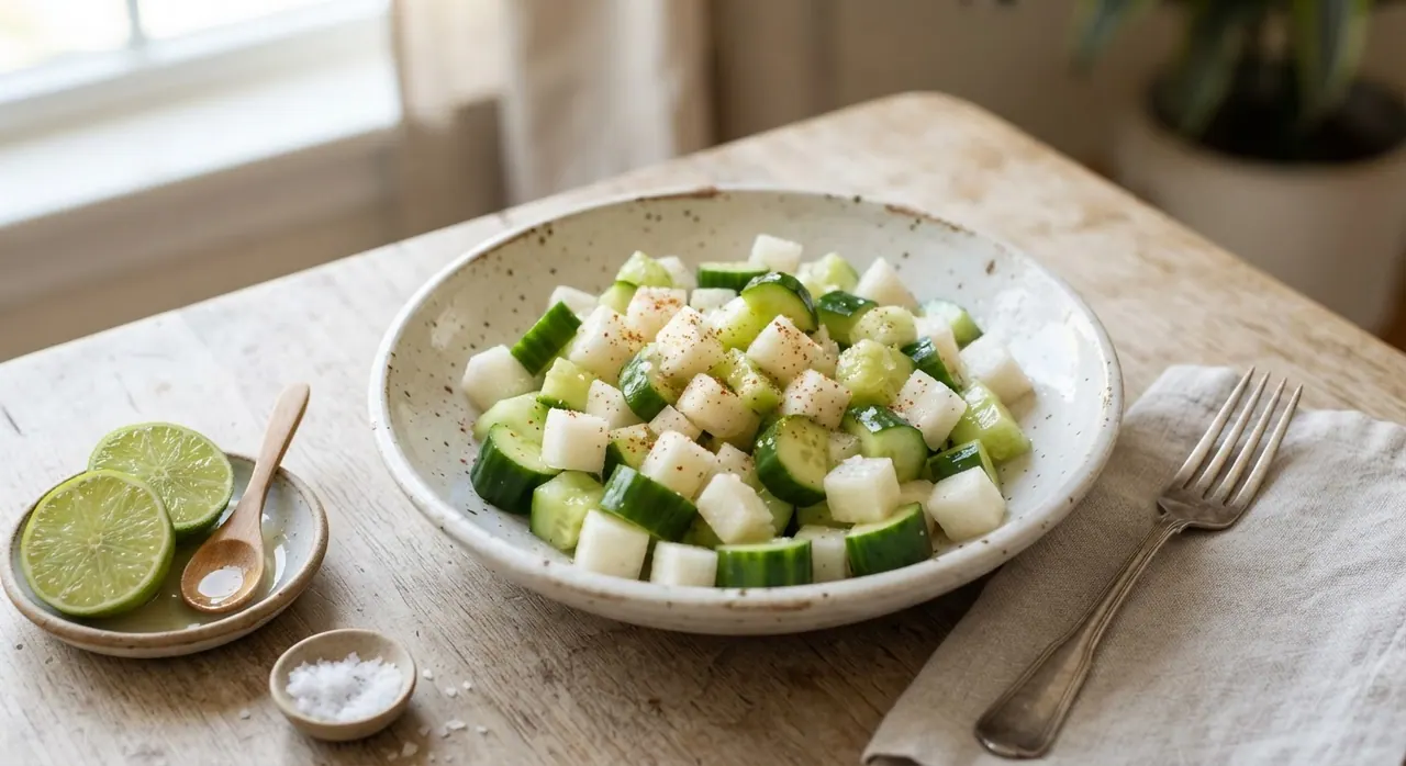 Pepino y jícama con limón y sal
