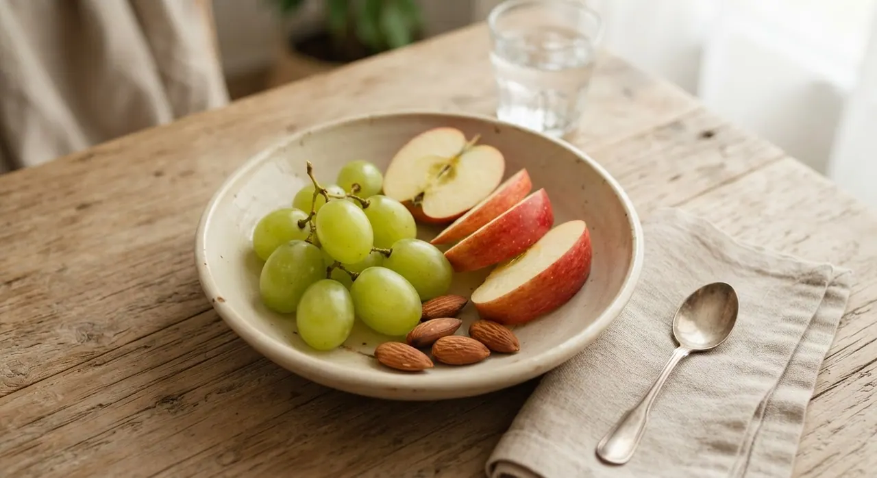 10 uvas, media manzana y 5 almendras