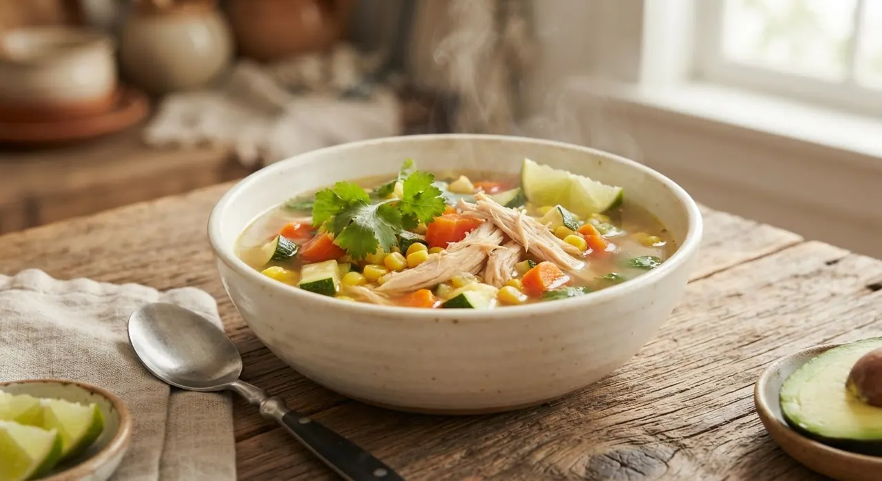 Sopa de pollo con verduras