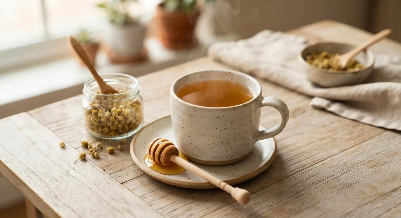 Té de manzanilla endulzado con miel