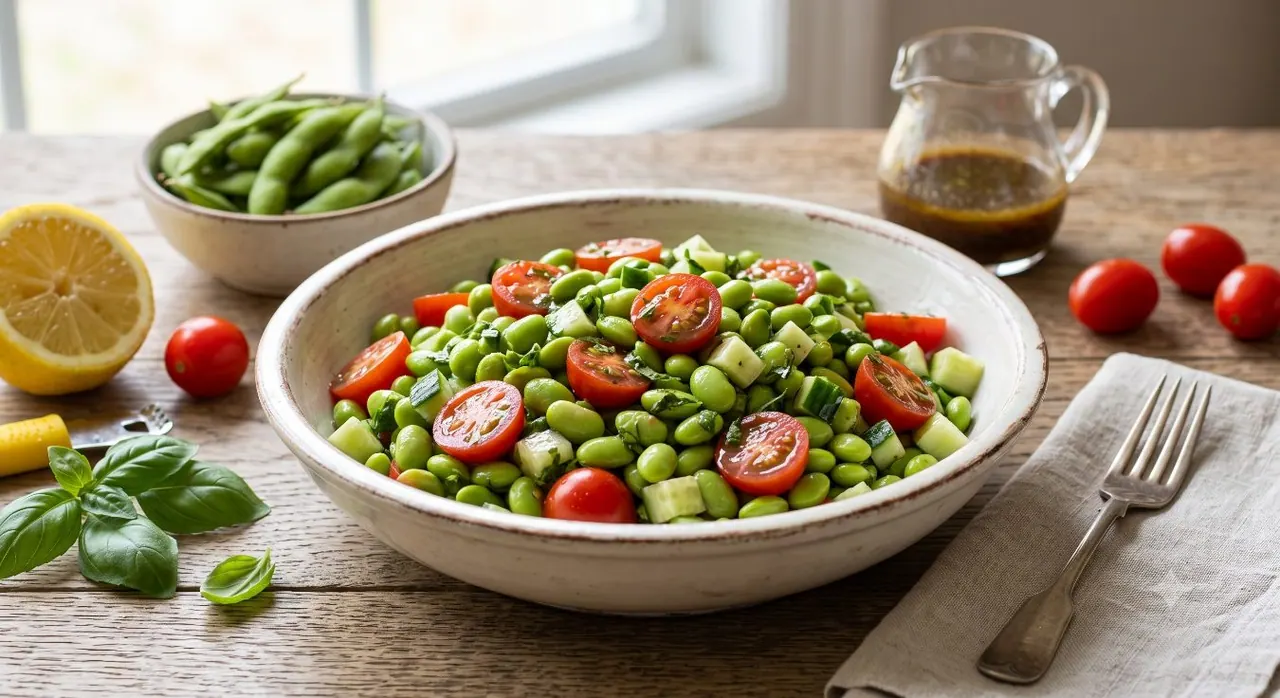 Ensalada de tomate y edamame