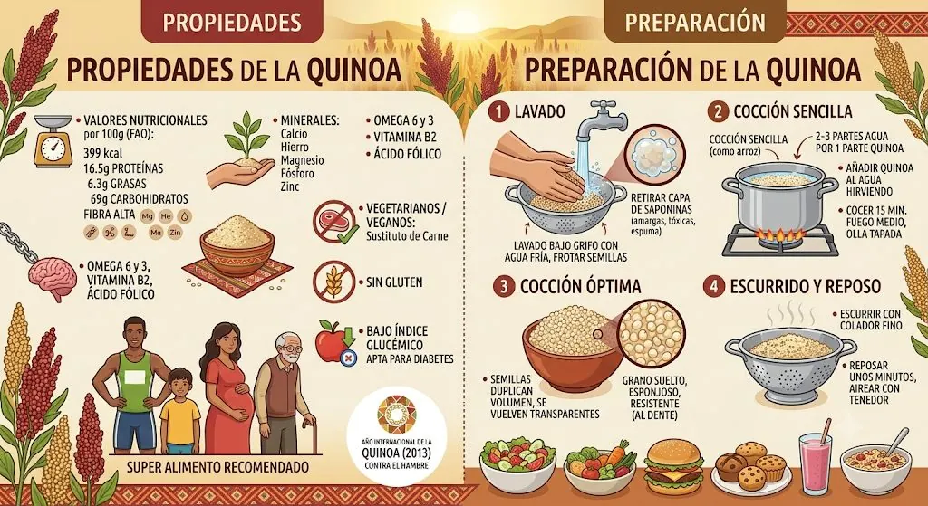 Quinao, preparación y propiedades