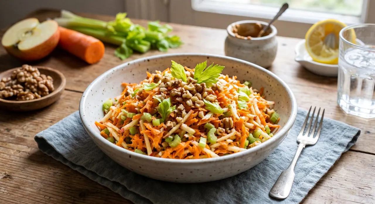 Ensalada de zanahoria, manzana, apio y nueces