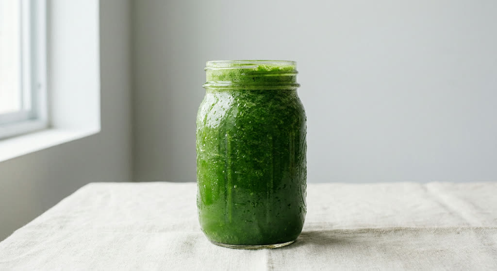 Jugo verde detox versión 2 servido en vaso