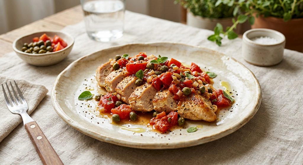 Pavo con alcaparras y tomate