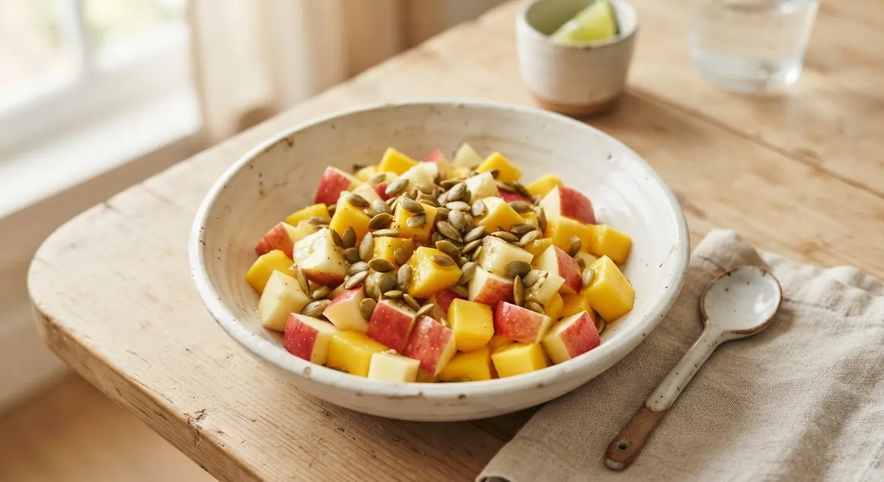 Manzana, mango y pepitas de calabaza