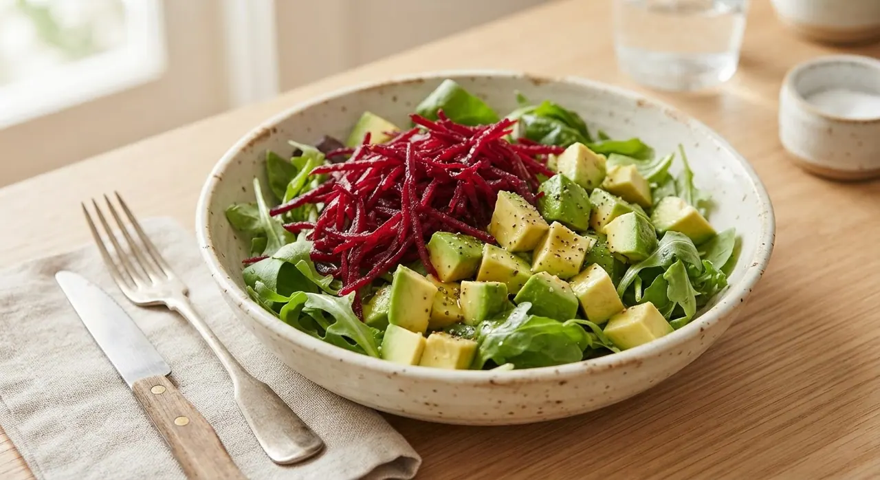 Ensalada fresca con aguacate y betabel