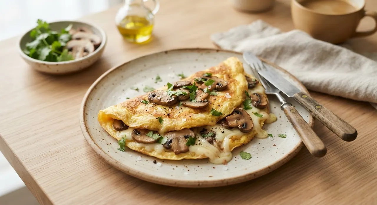 Omelette con champiñones y quesillo