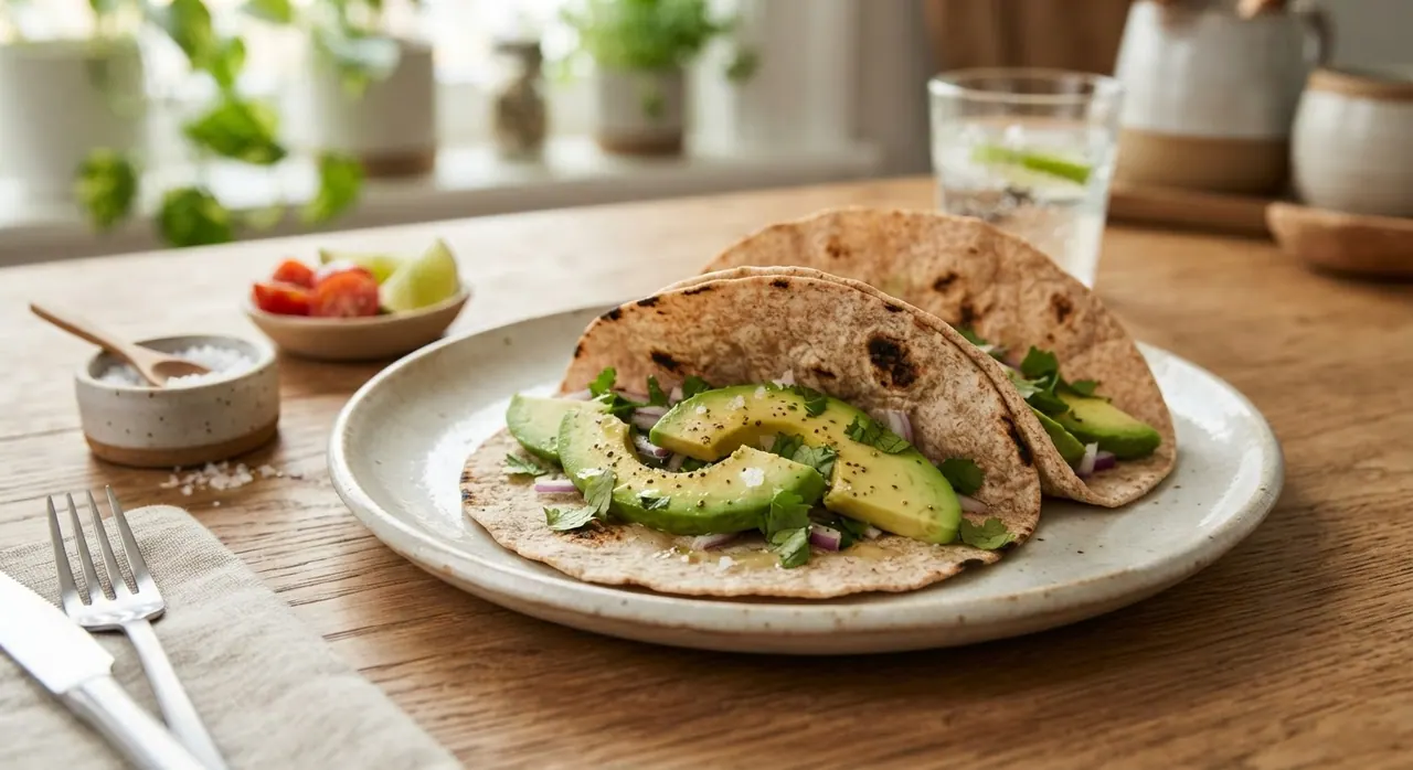 Tacos de trigo integral con aguacate