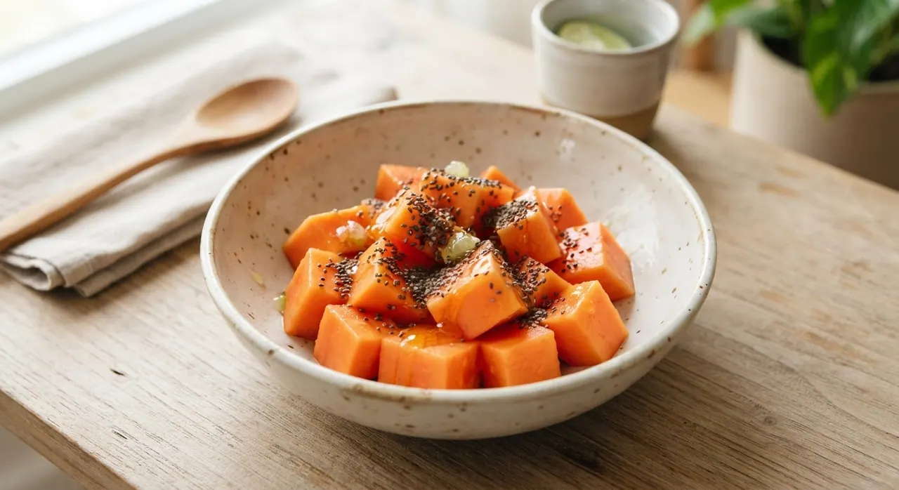 Plato de papaya con miel de abeja
