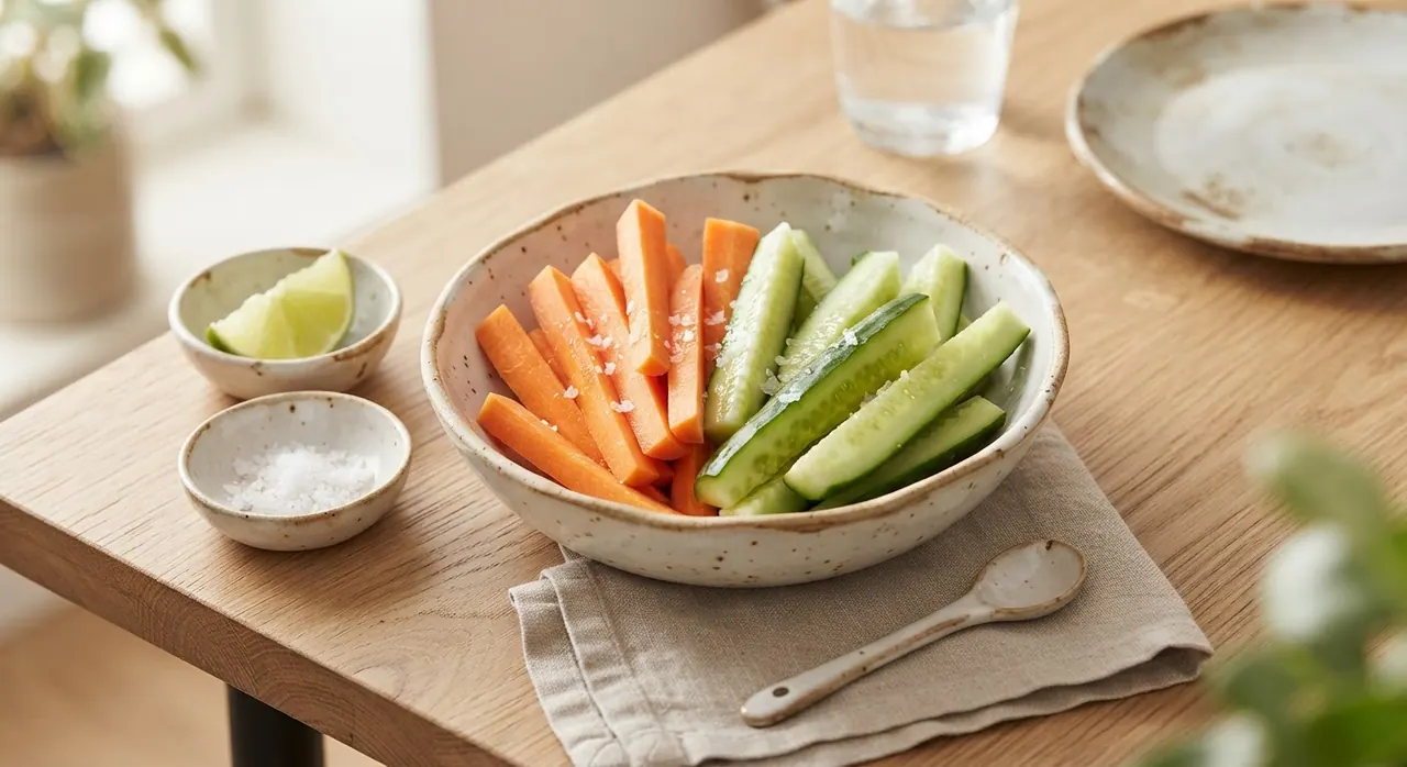 Zanahoria y pepino en palitos con limón y sal