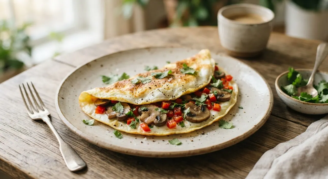 Omelette de 3 claras con champiñones y pimientos