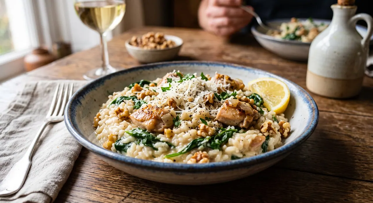Risotto toscano de pollo y espinacas
