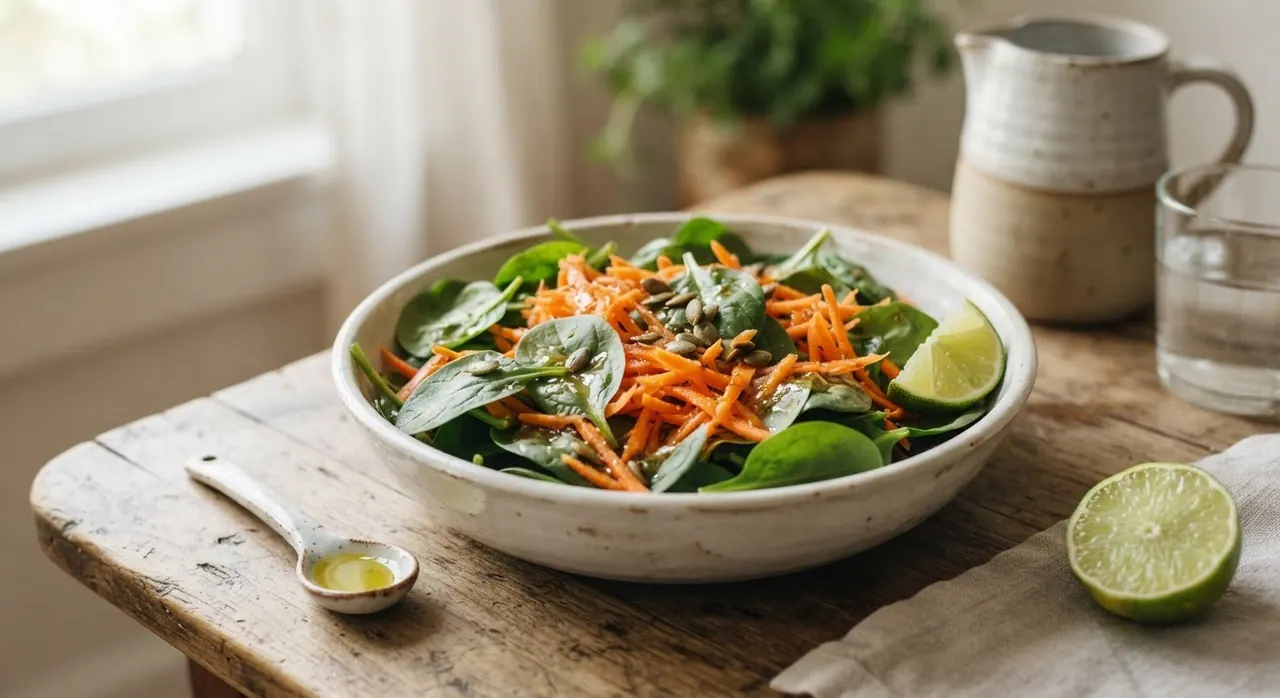 Ensalada fresca de zanahoria y espinaca