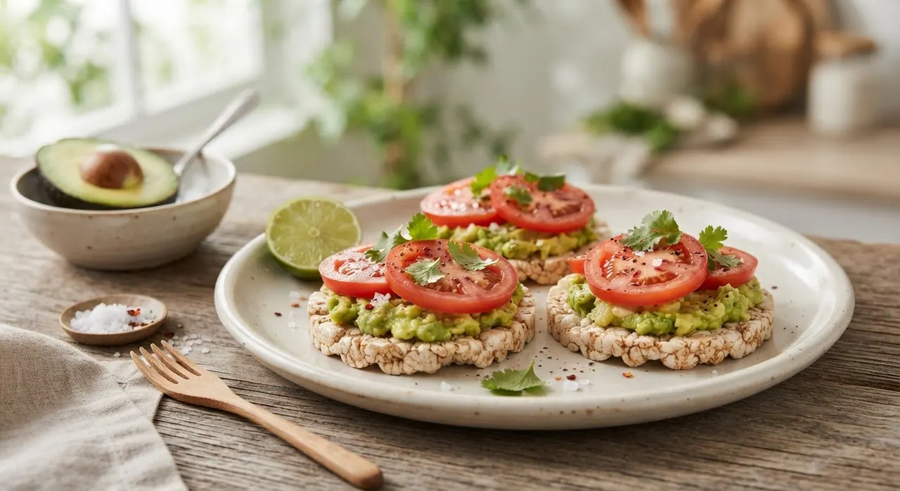 Galletas de arroz con aguacate y jitomate