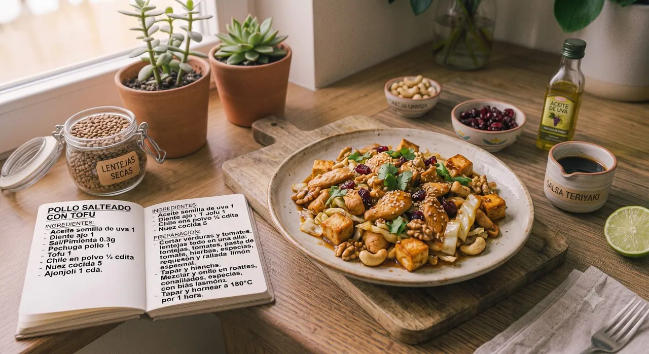 Pollo salteado con tofu