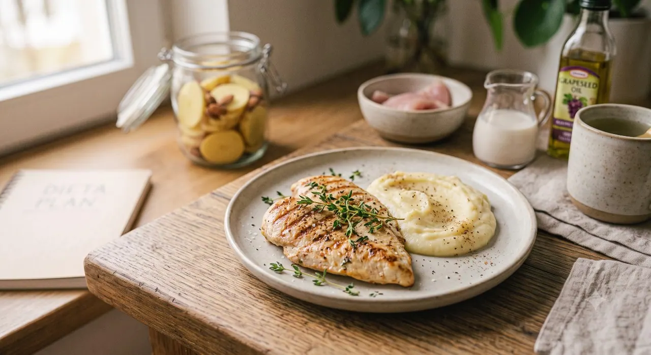 Pavo a la plancha con puré de papas