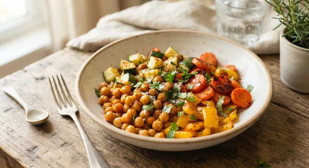Verduras al horno con garbanzos y paprika