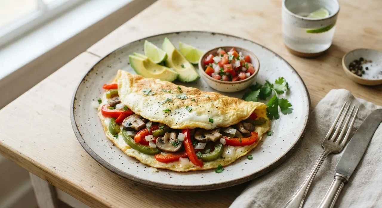 Omelette de 3 claras con pimientos y champiñones