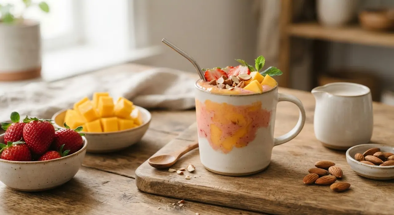 Licuado de Mango y Fresa con Almendra