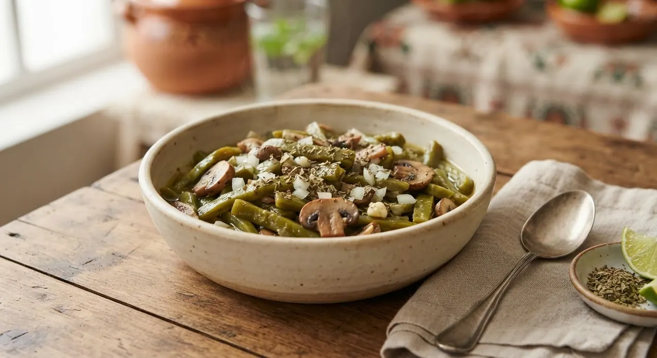 Guisado de nopales con champiñones