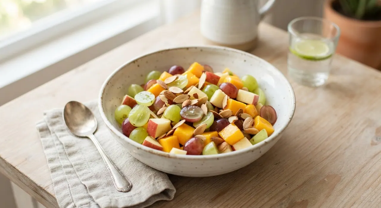 Uvas, mango, manzana y almendras