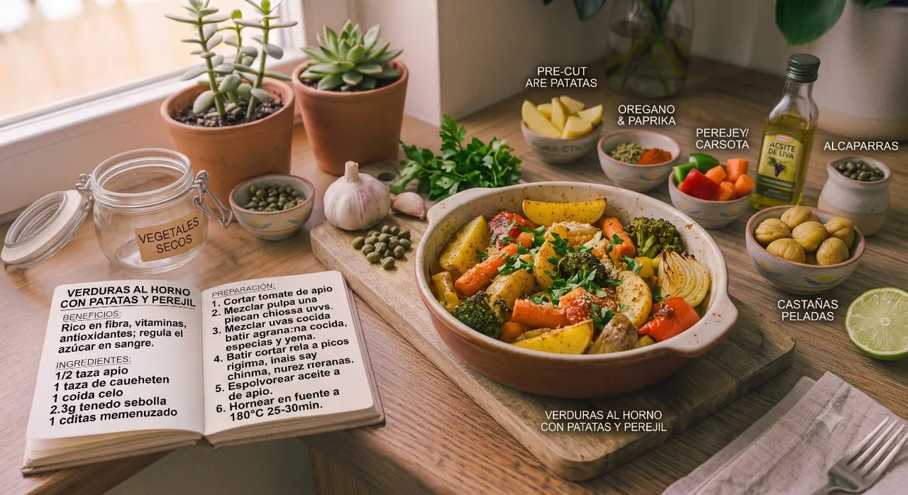 Verduras al horno con patatas y perejil