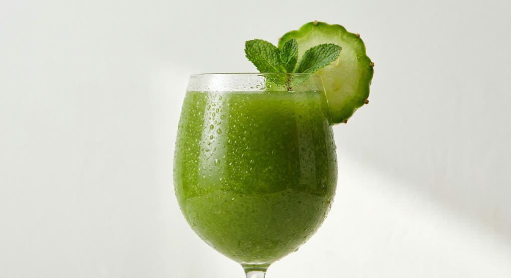 Jugo de nopal servido en vaso