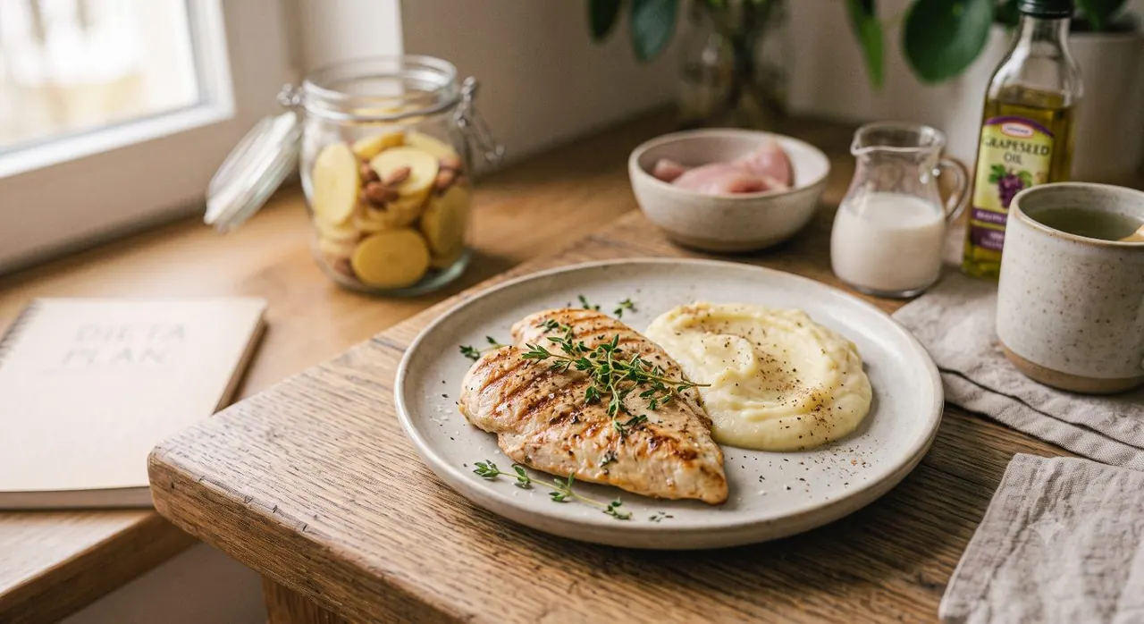 Pavo a la plancha con puré de papas