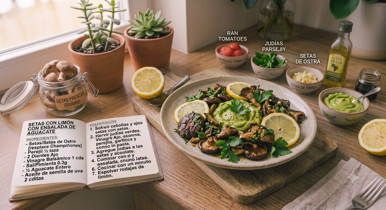 Setas con limón con ensalada de aguacate