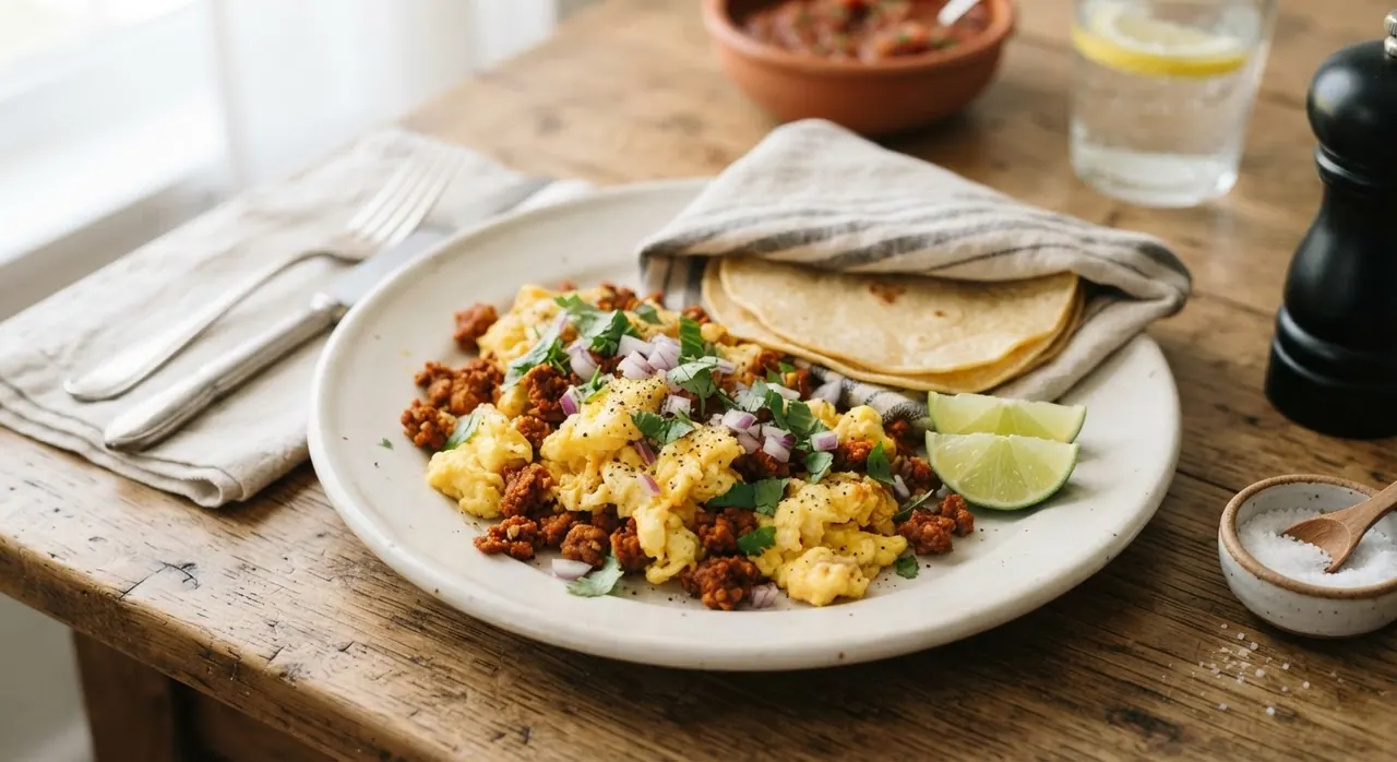 Huevo revuelto con chorizo de soya