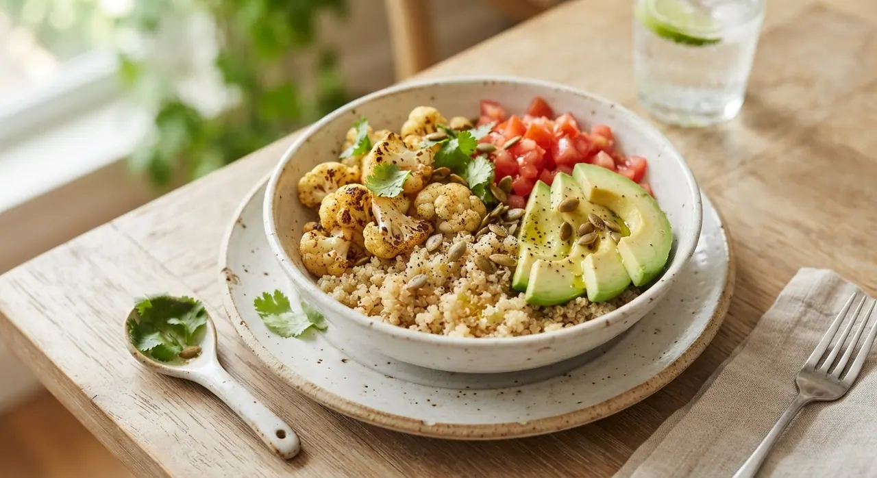 Tazón de quinoa con coliflor