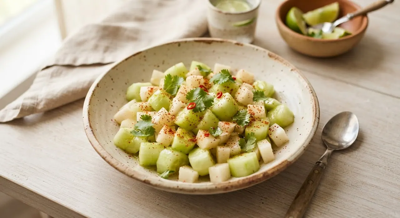 Ensalada de pepino sin cáscara y jícama
