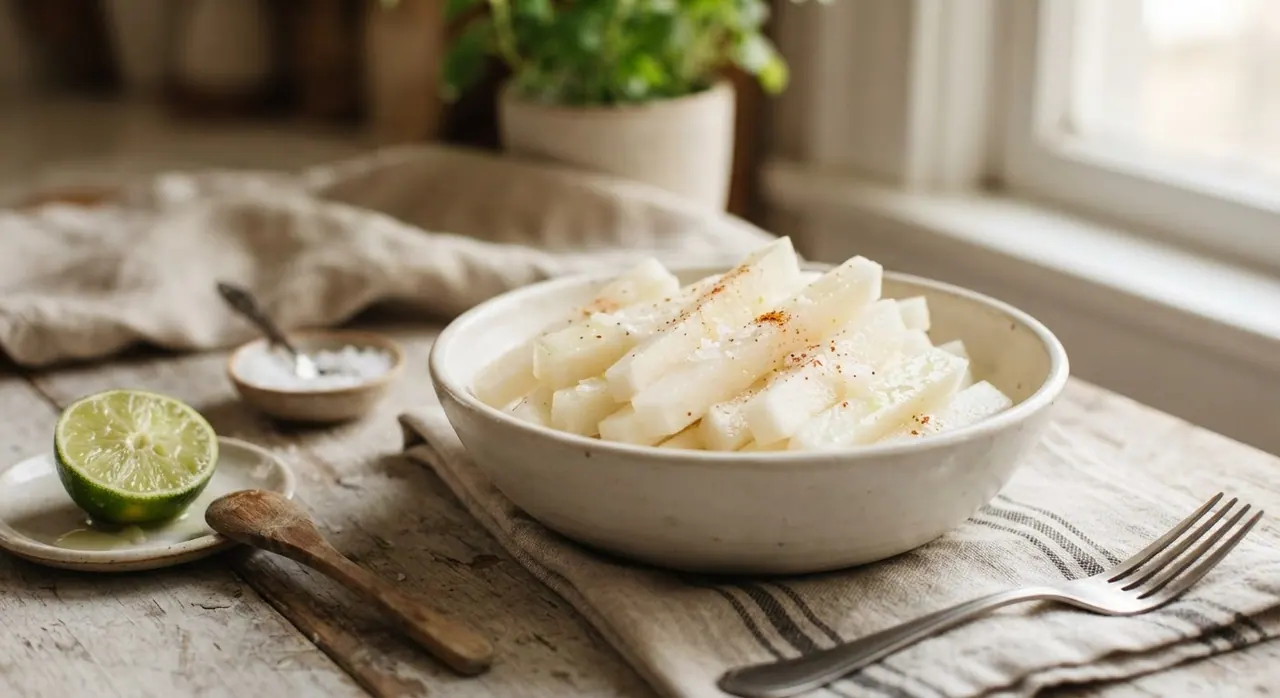 Jícama en palitos con limón y sal