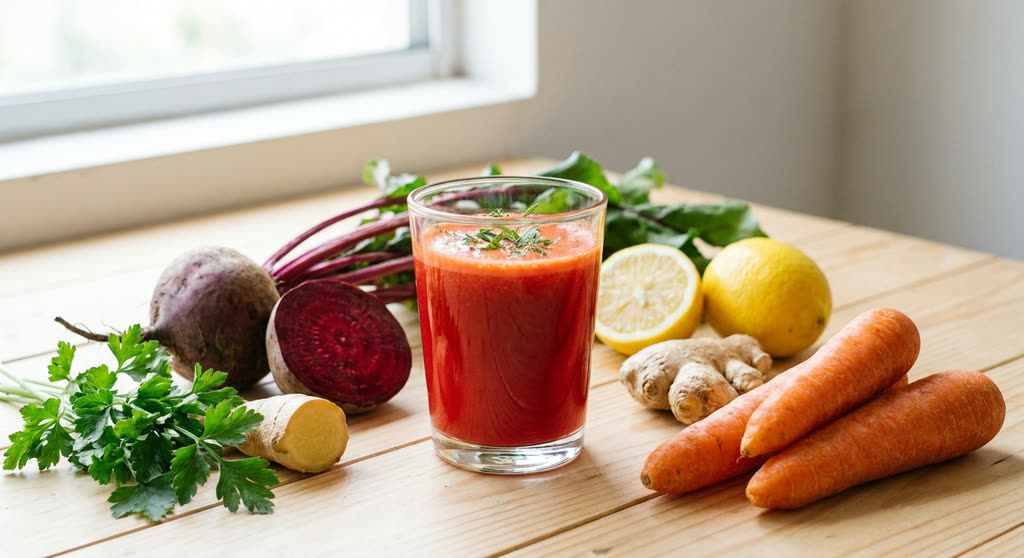 Jugo de desintoxicación de betabel y zanahoria
