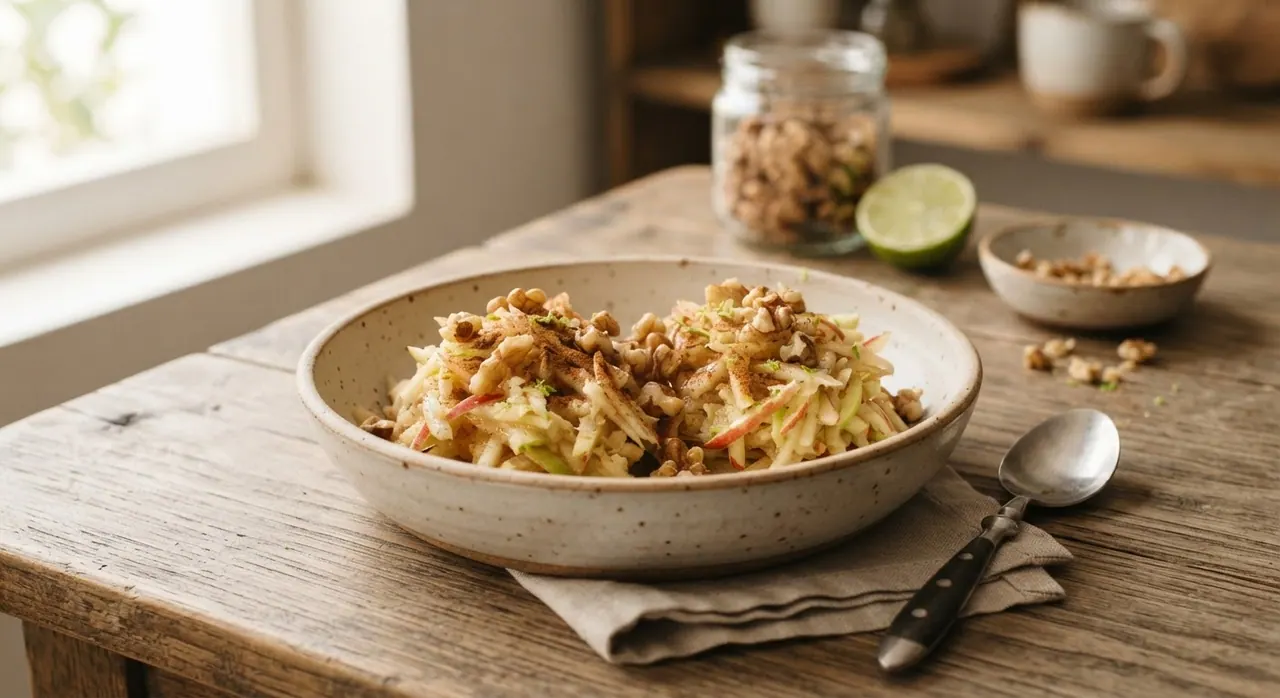 2 manzanas rayadas con nueces picadas