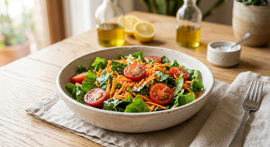 Ensalada de acelgas, zanahoria y tomates cherry