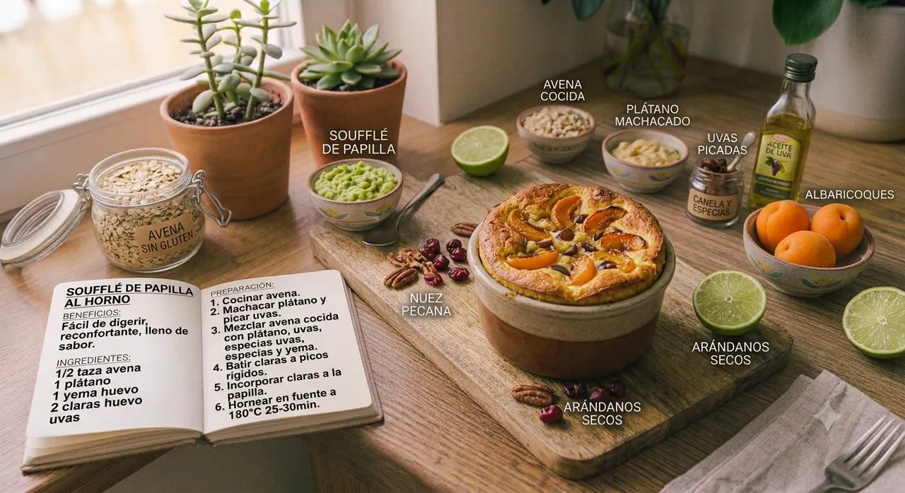 Soufflé de papilla al horno con frutas