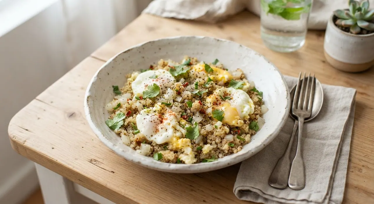 Revuelto de 3 claras y 1 yema con quinoa