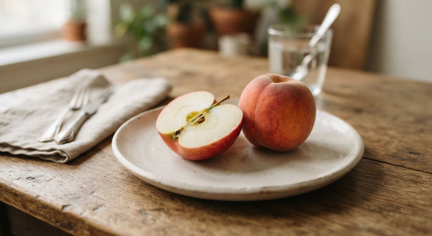 Durazno y media manzana fresca
