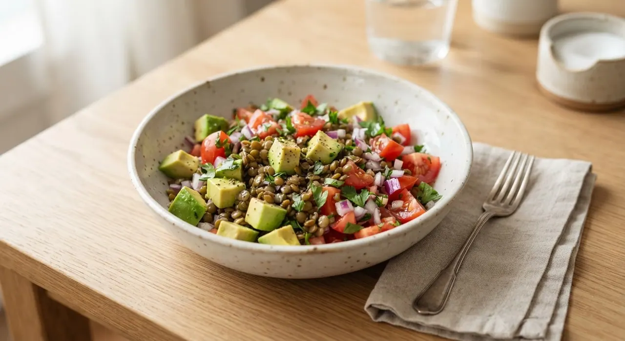 Nutritivo platillo de aguacate y lentejas