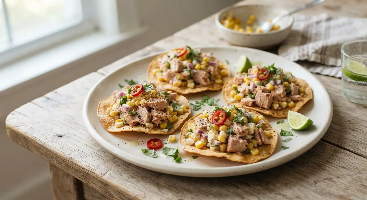 Tostadas de atún con elote