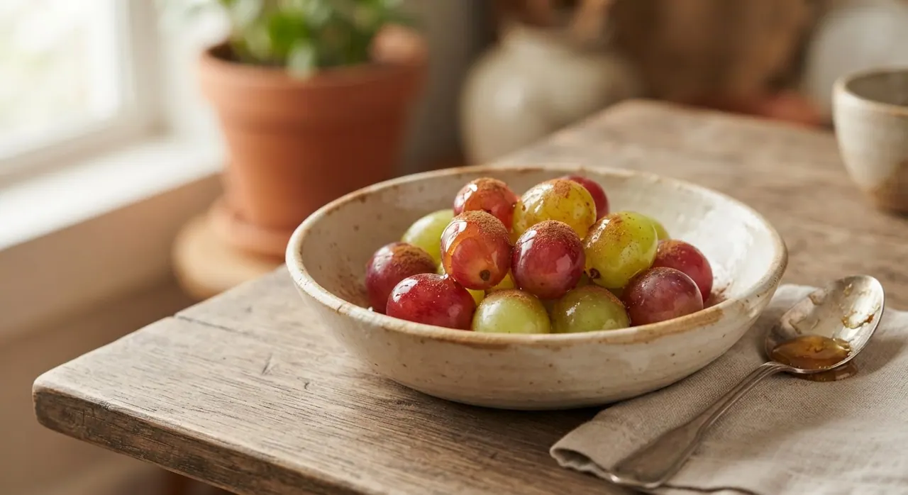 10-15 uvas y una cucharada de miel de abeja