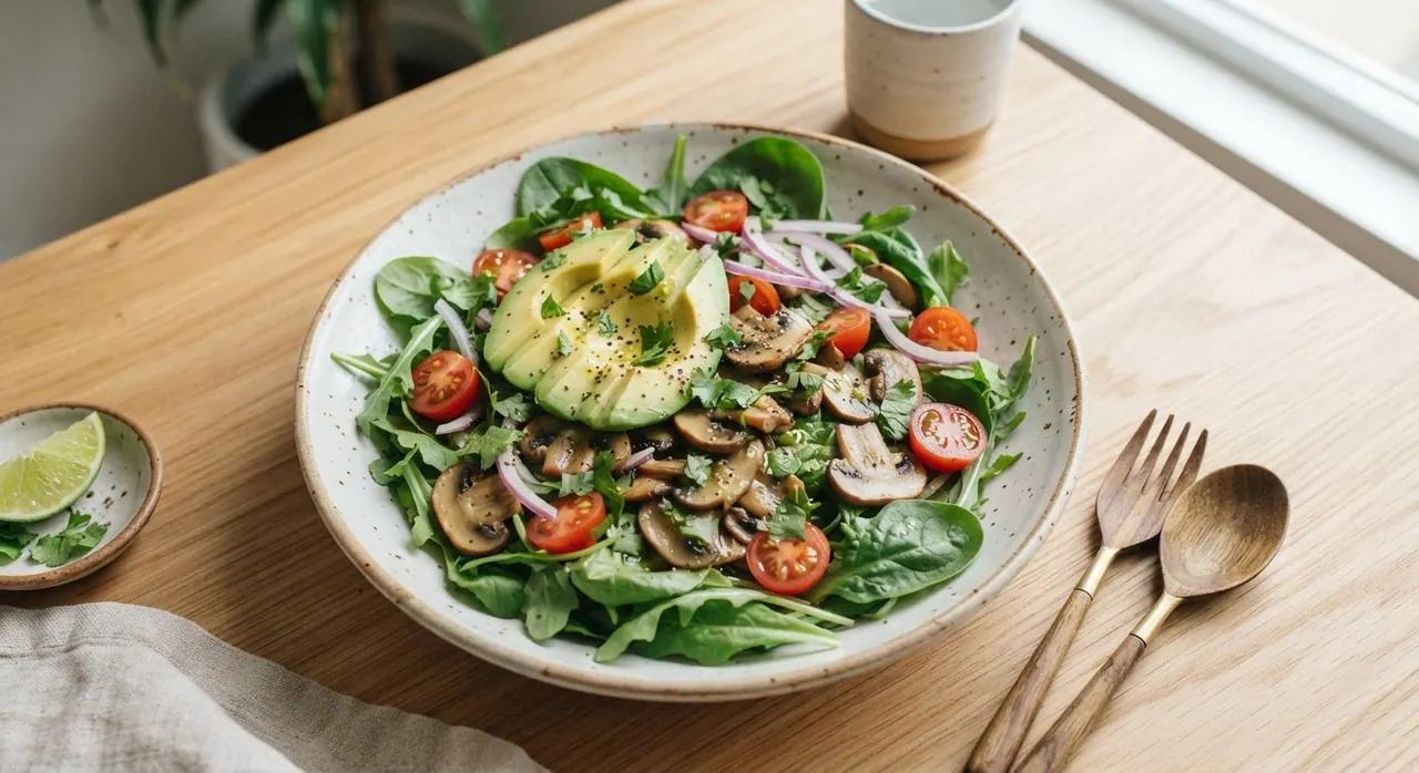Setas con limón en ensalada de aguacate