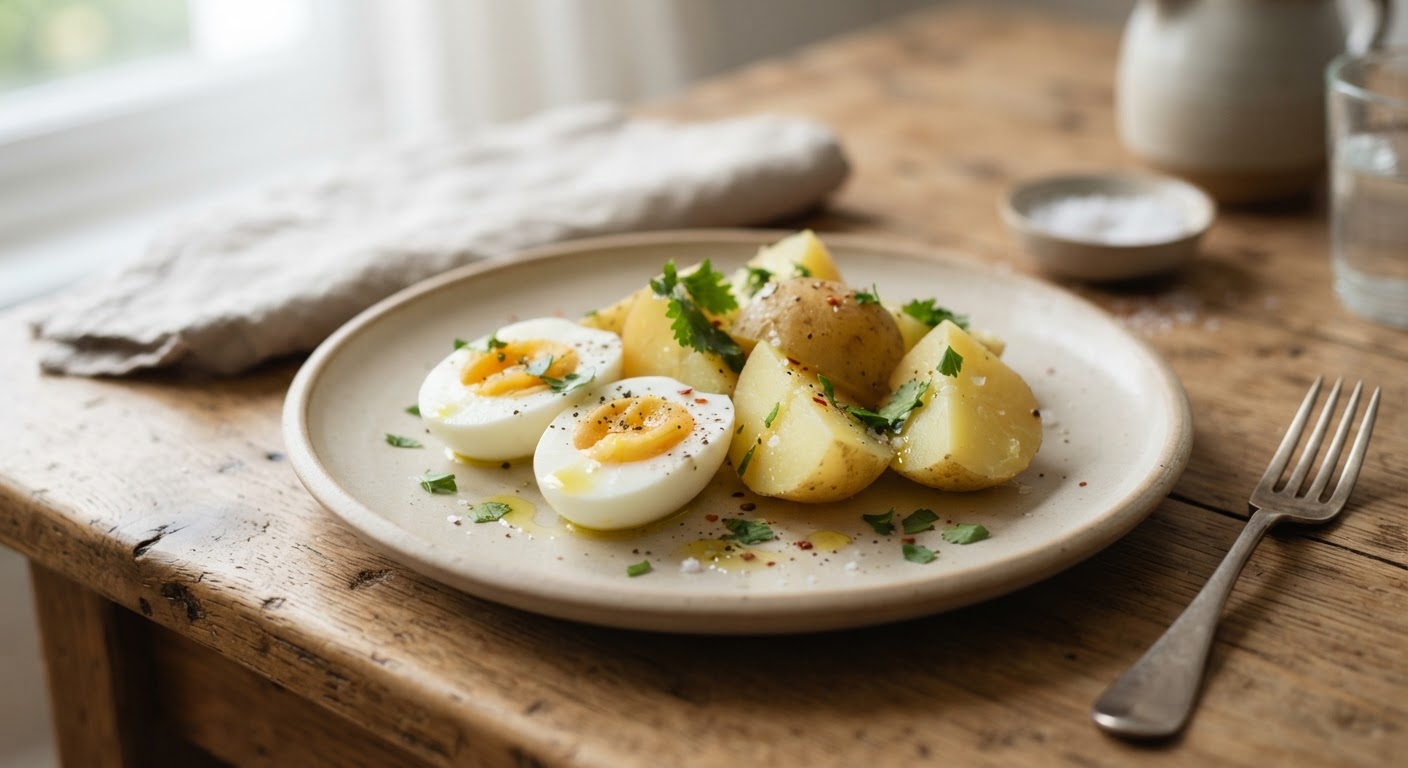 2 huevos cocidos con papa cocida